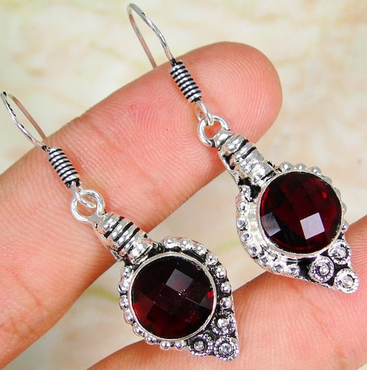Quartz Garnet & 925 Silver Handmade Unusual Earrings 43mm  with gift-box Etsy