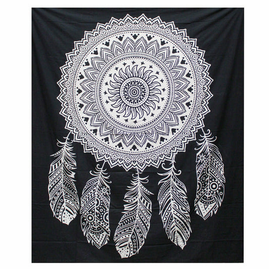 B&W hand-made Double Cotton Bedspread/Wall Hanging-Dreamcatcher-Width200cm Height: 230CM Etsy