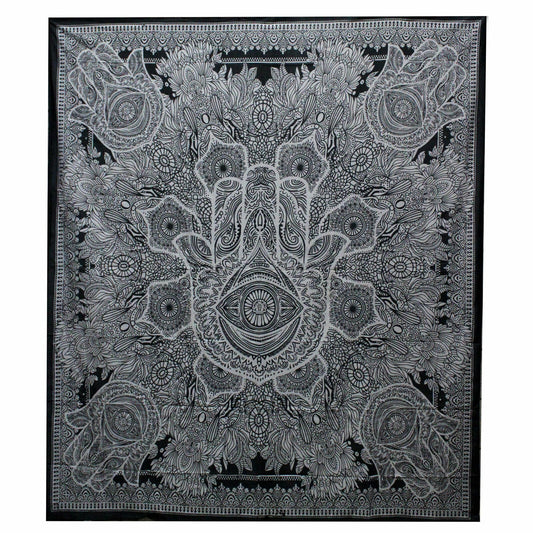 B&W handmade Double Cotton Bedspread/Wall Hanging-HAMSA-Width200cm Height: 230CM Etsy