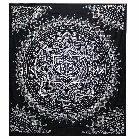B&W hand-made Double Cotton Bedspread/Wall Hanging-LOTUS FLOWER-Width 200cm Height: 230CM Etsy