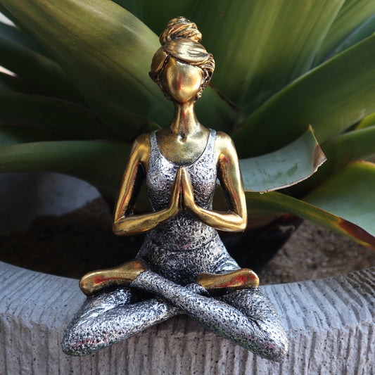 Hand-crafted Fair-Trade Yoga Lady Figures- Bronze & Silver-16x13x24 (cm), Etsy