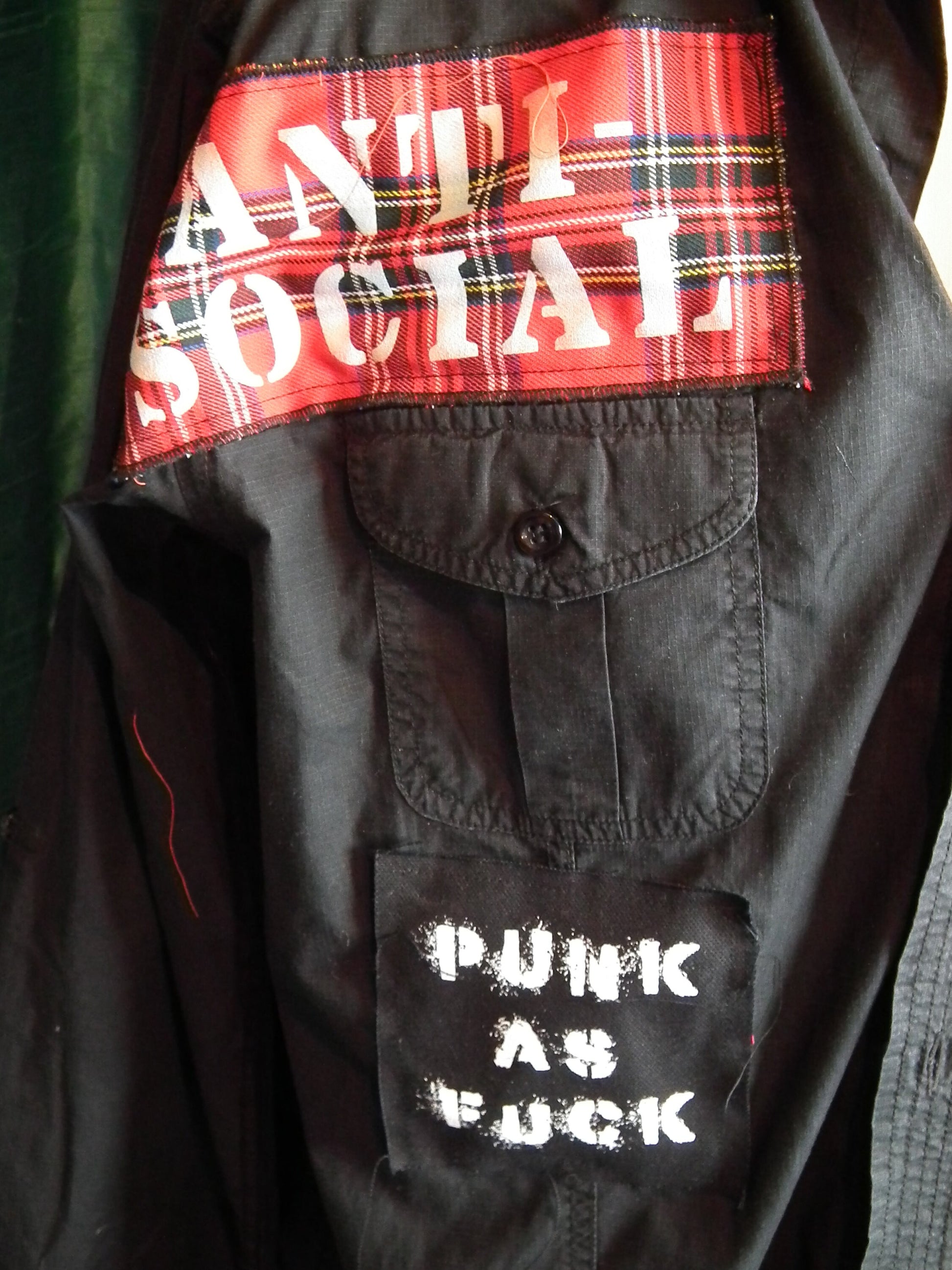 black PUNK bespoke, long sleeve shirt, size |X|L with patches.ch 48"/sh 18 Etsy