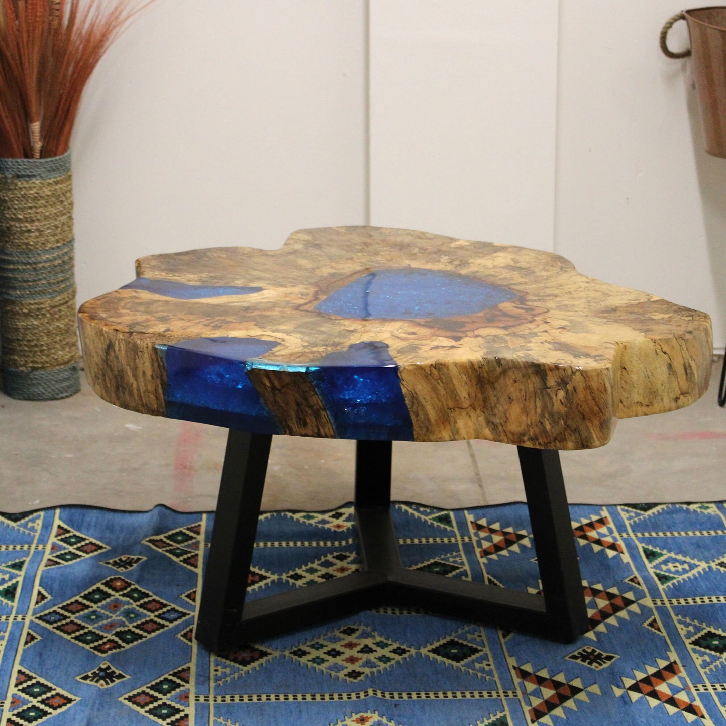 Tamarind wood and Resin Coffee Table-sky-blue hand-made, recycled, unique- 46x77 (cm) Etsy