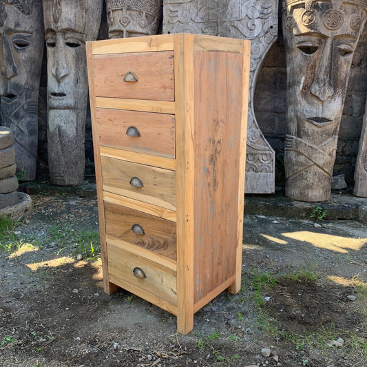 Tall set of 5 Draws Recycled teak Wood-re-purposed, hand crafted, unique, eco-friendly, 48x40x110 cm Etsy