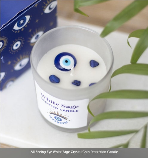 All Seeing Eye White Sage Crystal Chip Protection Candle  H7.8cm  W7.3cm  D7.3cm Etsy