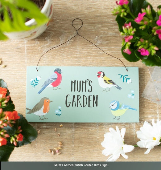 Mum's Garden British Garden Birds Sign, mdf, H10cm x W20cm x D0.8cm Etsy