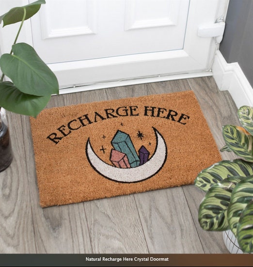 Natural Doormat-coir-Natural Recharge Here Crystal-home decor, eco-friendly, sustainable Etsy