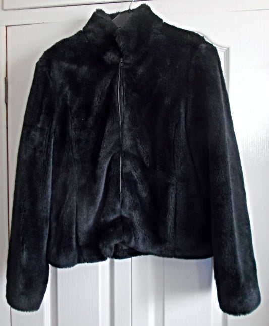 Vintage Glam Black faux fur jacket. Size 14. Etsy