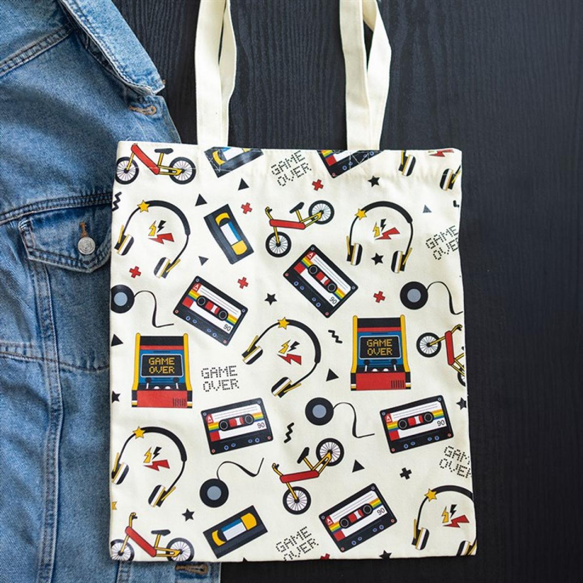 Retro 80s Print Polycotton Tote Bag N/A