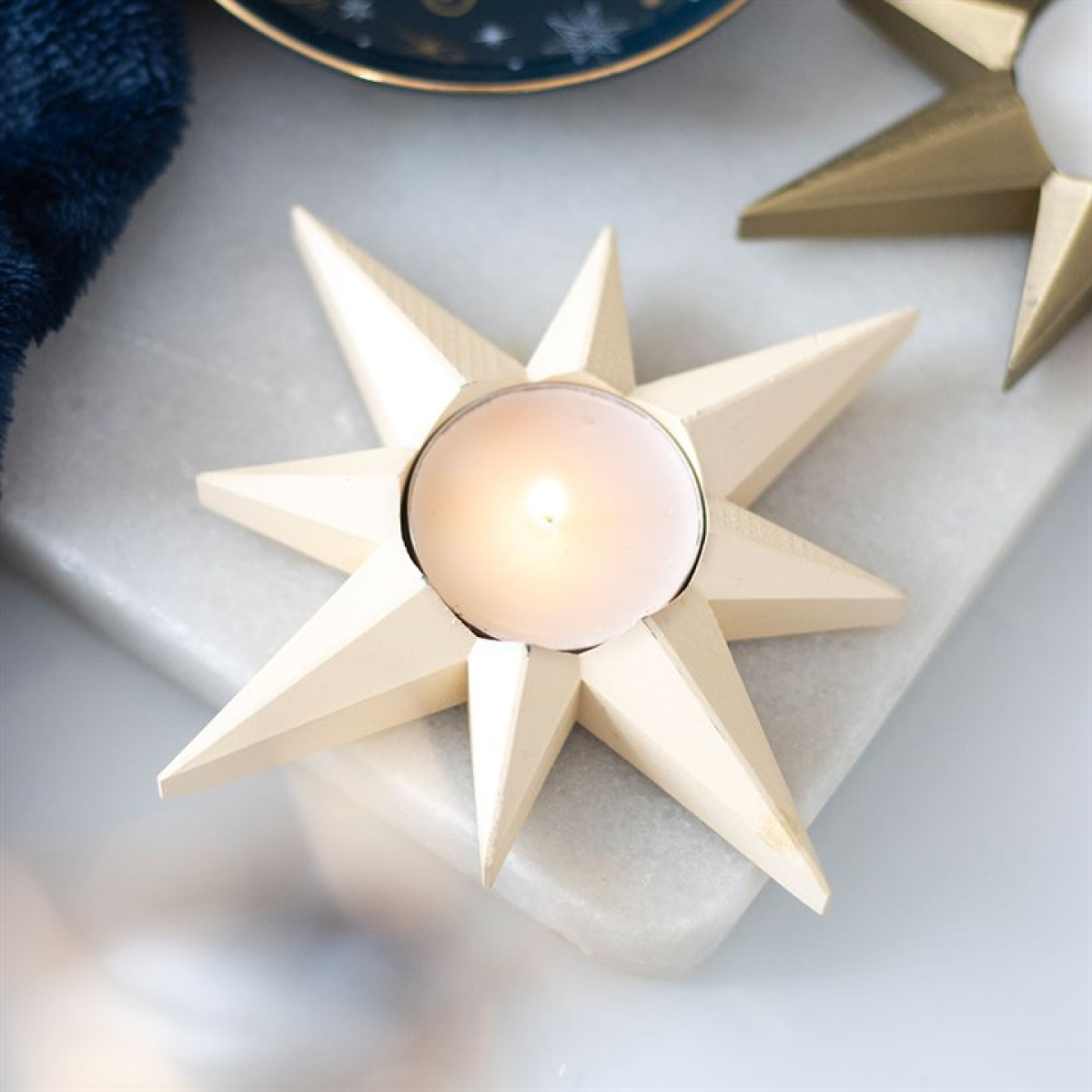 Cream Star Tealight Candle Holder N/A