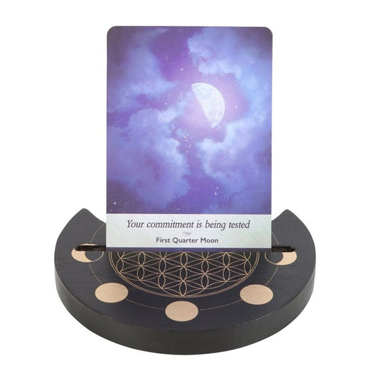 Black Flower of Life Crescent Moon Tarot Card Stand N/A