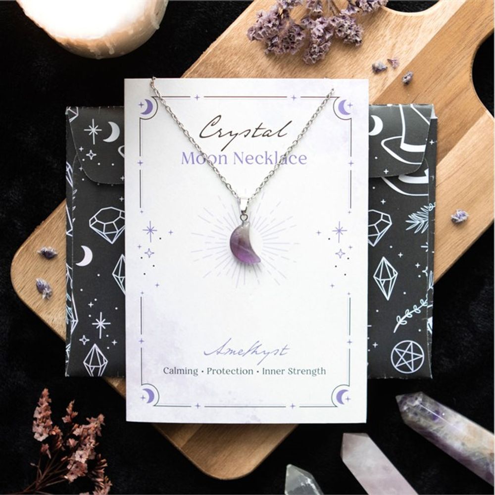 Amethyst Crystal Moon Necklace on Greeting Card N/A