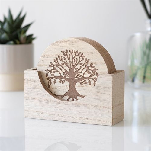 Set of 4 Tree of Life Engraved Coasters N/A