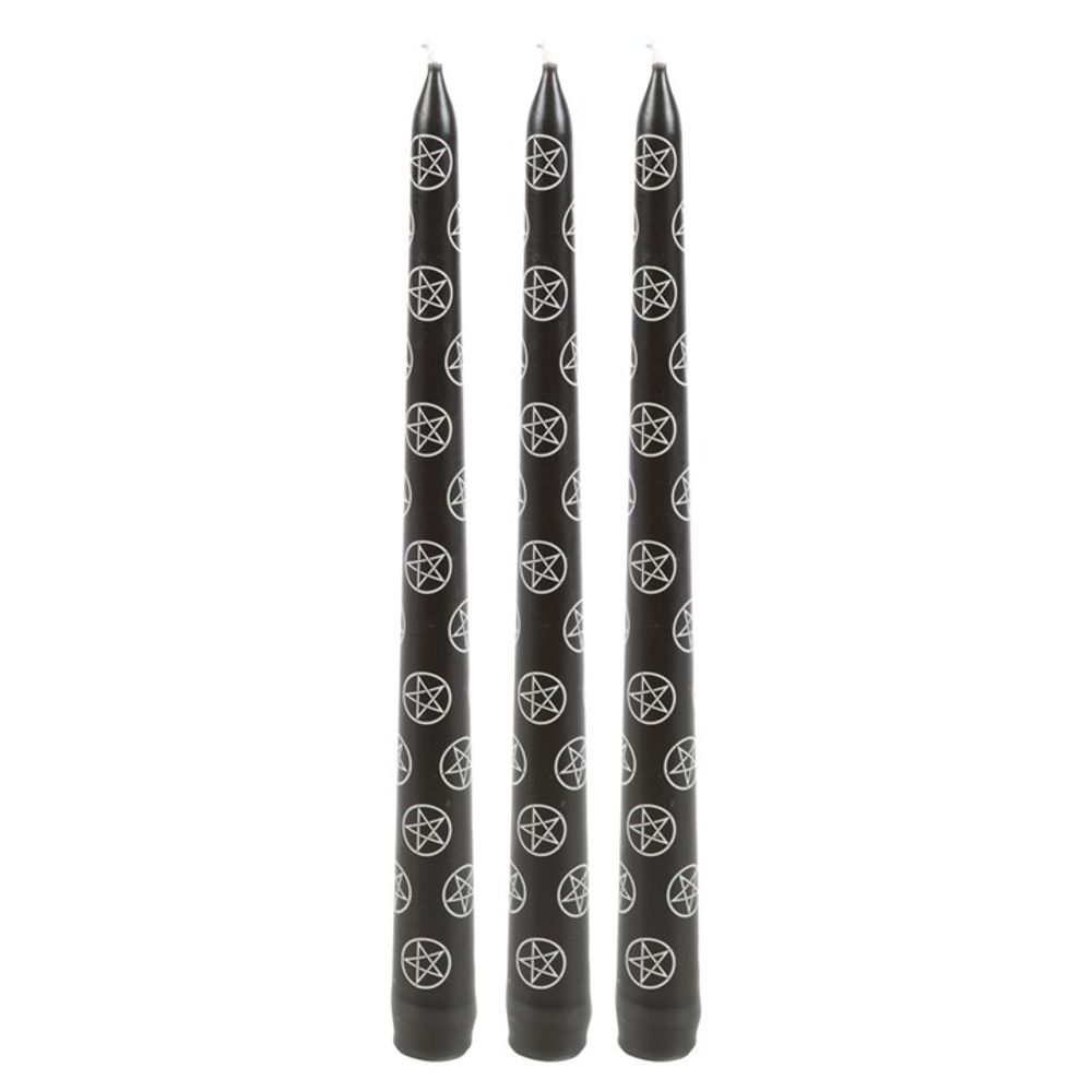Set of 3 Black Magic Pentagram Taper Candles N/A