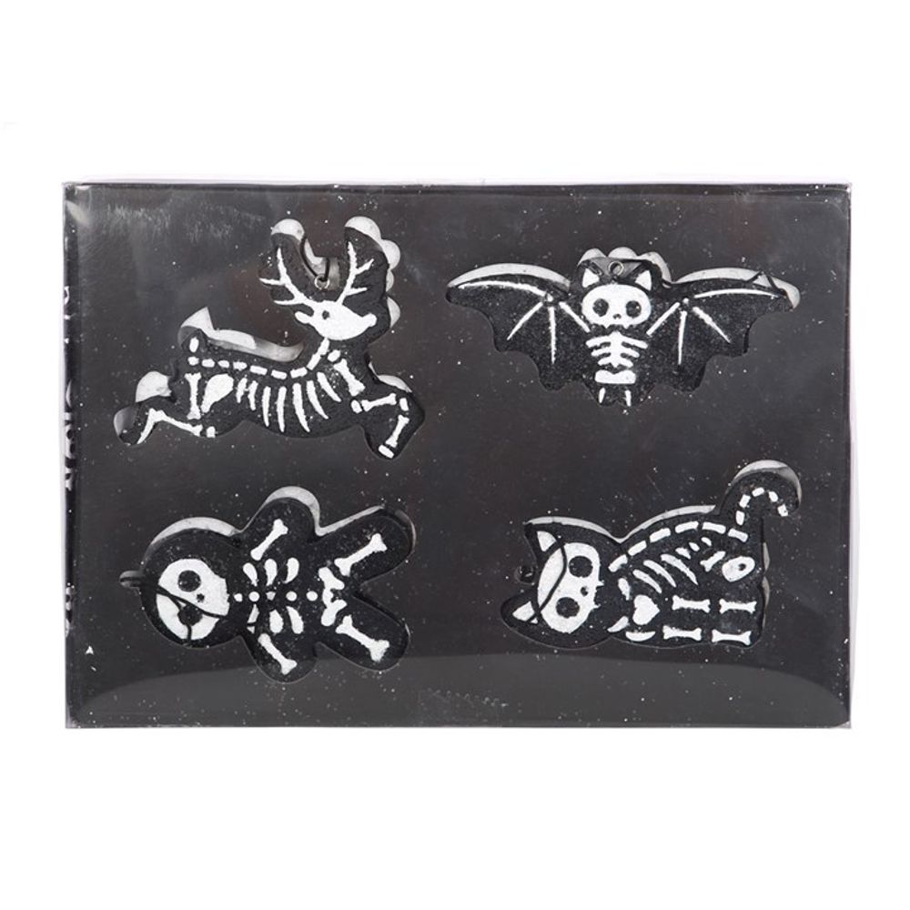Set of 4 Black Creepy Skeleton Cookie Ornaments N/A