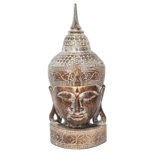Large Rustic Wooden Buddha Head Ornament N/A