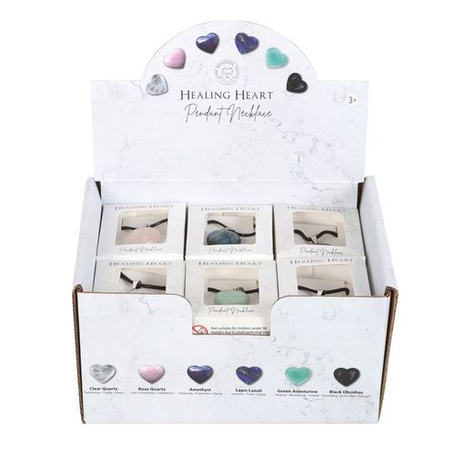 Set of 24 Healing Heart Crystal Necklaces in Display N/A