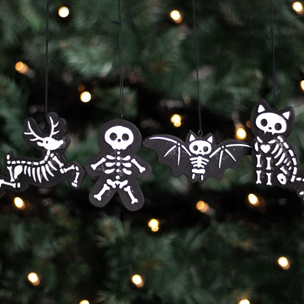 Set of 4 Black Creepy Skeleton Cookie Ornaments N/A