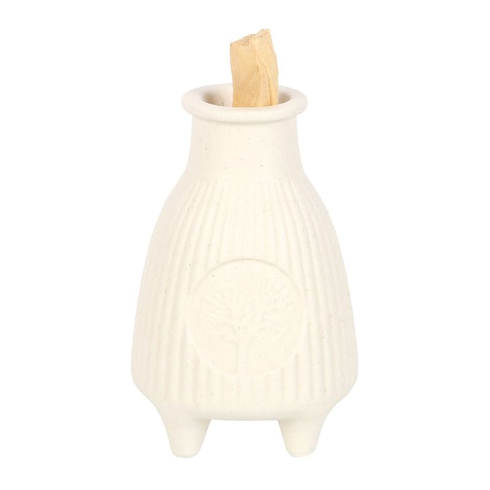Cream Ribbed Palo Santo Burner N/A