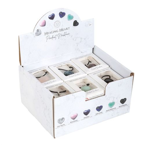 Set of 24 Healing Heart Crystal Necklaces in Display N/A