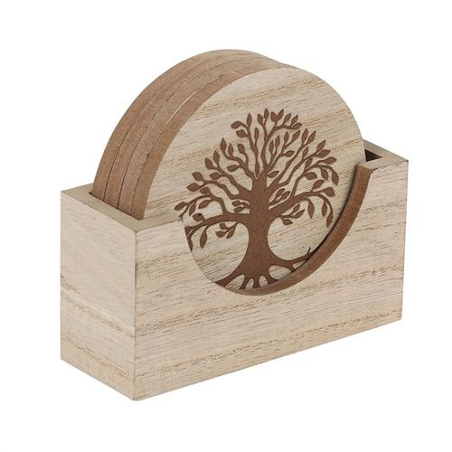 Set of 4 Tree of Life Engraved Coasters N/A