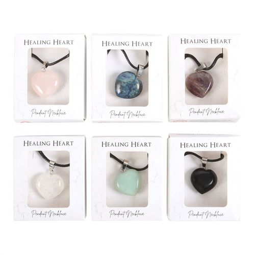 Set of 24 Healing Heart Crystal Necklaces in Display N/A