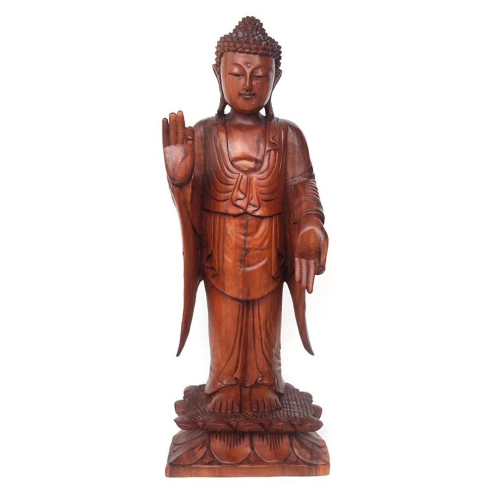 Natural Acacia Wood Standing Buddha N/A