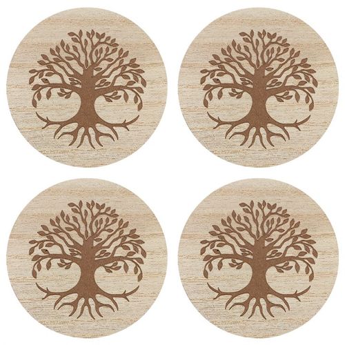 Set of 4 Tree of Life Engraved Coasters N/A