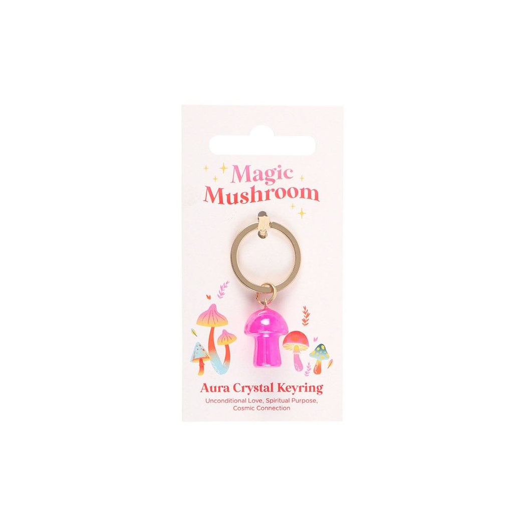 Pink Aura Crystal Mushroom Keyring N/A