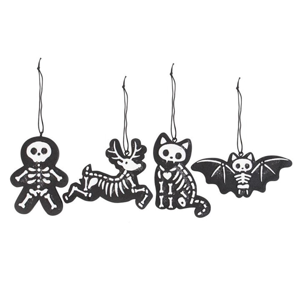 Set of 4 Black Creepy Skeleton Cookie Ornaments N/A