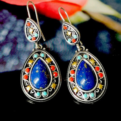 1 Pair Natural Gemstone Turquoise Earrings Boho Dangle Bohemian Jewellery Gift Unbranded
