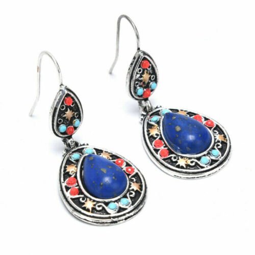 1 Pair Natural Gemstone Turquoise Earrings Boho Dangle Bohemian Jewellery Gift Unbranded