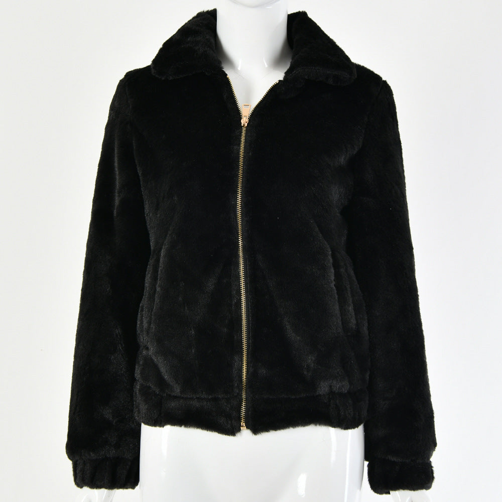 Cashmere imitation long sleeve zipper coat FashionExpress