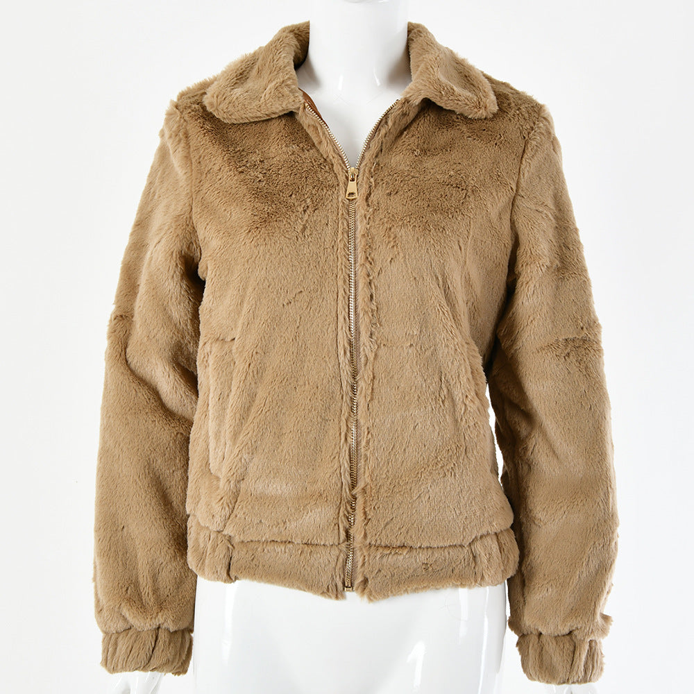 Cashmere imitation long sleeve zipper coat FashionExpress