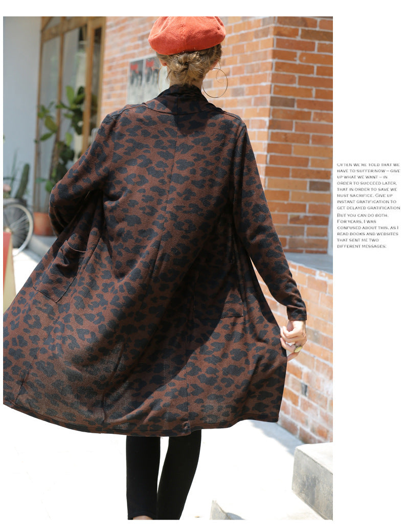 Sexy leopard print thin women's coat long knitted cardigan Model size S FashionExpress