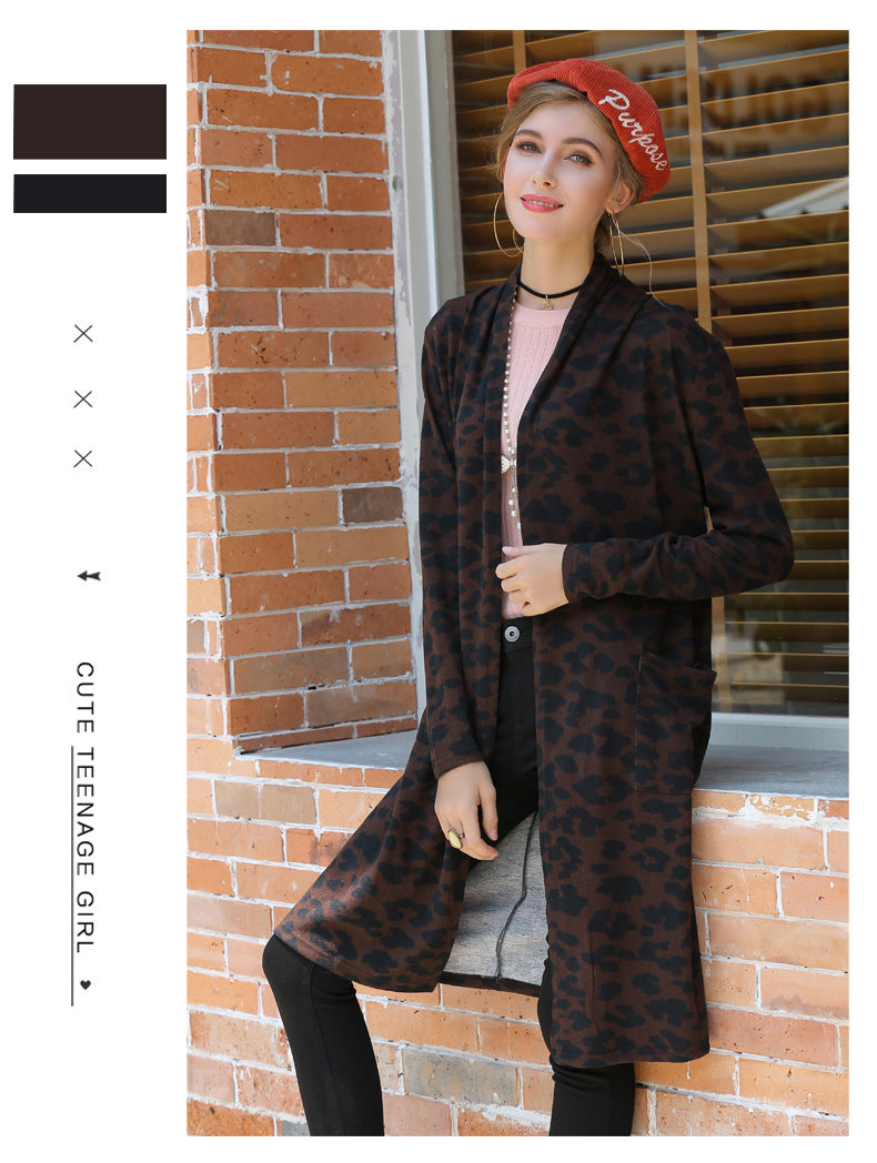 Sexy leopard print thin women's coat long knitted cardigan Model size S FashionExpress