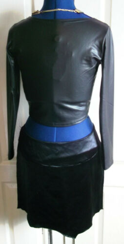 PUNK/goth/BOHO/VINTAGE black satin, mini pencil skirt.size8.jagged hemline Unbranded