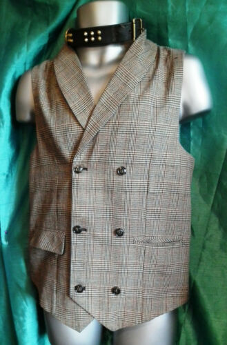 unisex vintage STEAMPUNK WAISTCOAT-dogtooth, collar, browns 40"ch.6button front none