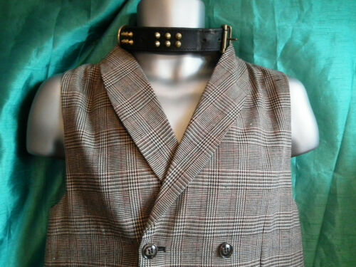 unisex vintage STEAMPUNK WAISTCOAT-dogtooth, collar, browns 40"ch.6button front none