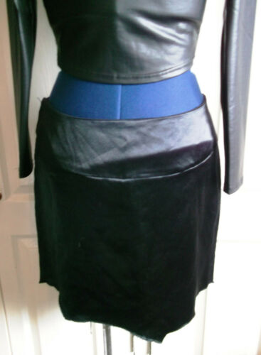 PUNK/goth/BOHO/VINTAGE black satin, mini pencil skirt.size8.jagged hemline Unbranded