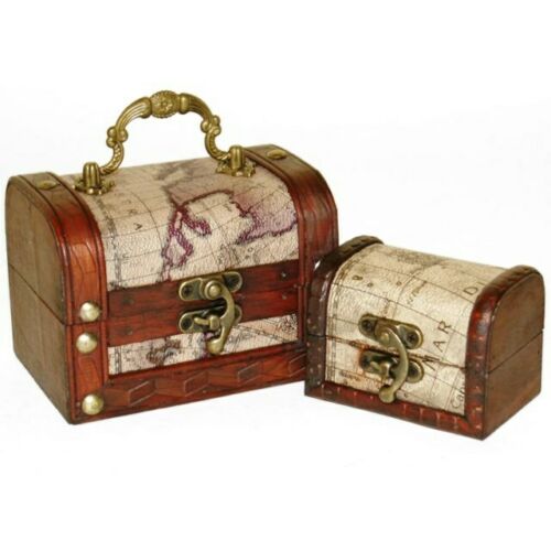Pagan Wiccan NewAge •STEAMPUNK Set of 2 WOOD Map Chests- H:9cm W:12cm D:9cm none