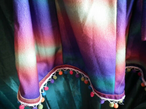 multi-colour festi pixie coat-pixie pointy hood-38/40"bust.long 38",button front Unbranded