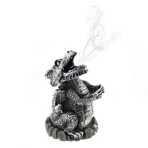 PAGAN/WICCAN/ new age/gothic •Silver Smoking Dragon Incense Cone Holder Unbranded