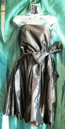 New gun metal taffeta kneelength WEDDING/PROm sash waist dress .sizeBUST 36" none