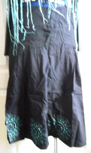 PUNK/goth/BOHO/vintage BLACK cotton long floaty SKIRT,green embroidered paisley Unbranded