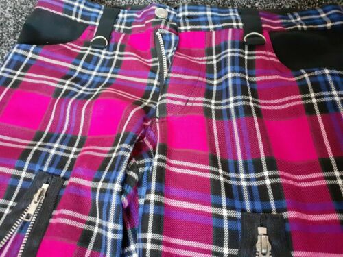 punk bondage trews.Pink Tartan Punk Trousers - Mercy Size Small.zips,straps, Pink Tartan