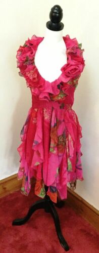 Stunning Ax Paris Cerise Print Halter Neck Dress Size 10-rose ruffle detail,diag AX Paris