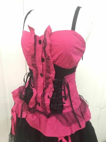 Gothic Punk Short Pink LAYRERED MESH MINI Dress Corseted Detail One Size Xs Punk By SDL