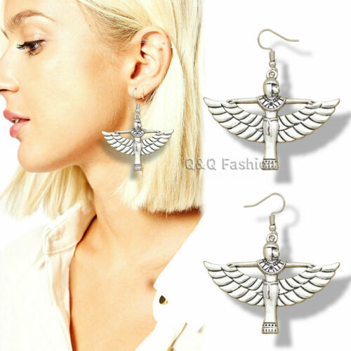 Egypt Egyptian Silver Isis Winged Charm Ankh Roman Earrings Wiccan Pagan/BOHO/ Handmade