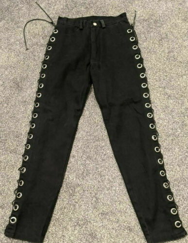 Men's GothicTiger of London Black jeans Lace Eyelet Sides 28'' Waist Cyber Punk tiger london